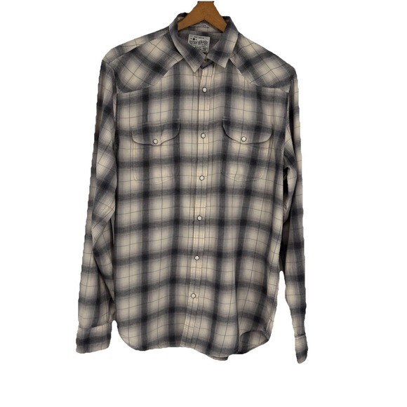 Y2K Lucky Brand Mens Western Flannel Shirt Large Pearl Snap Retro Rodeo Relaxed - Picture 1 of 9
